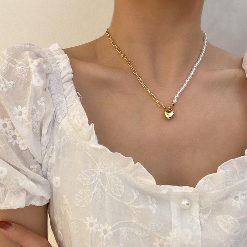 Pendant Necklaces Irregular Pearl Love Necklace Clavicle Chain Net Red Temperament Design Sense Ornament Female-image-703105201