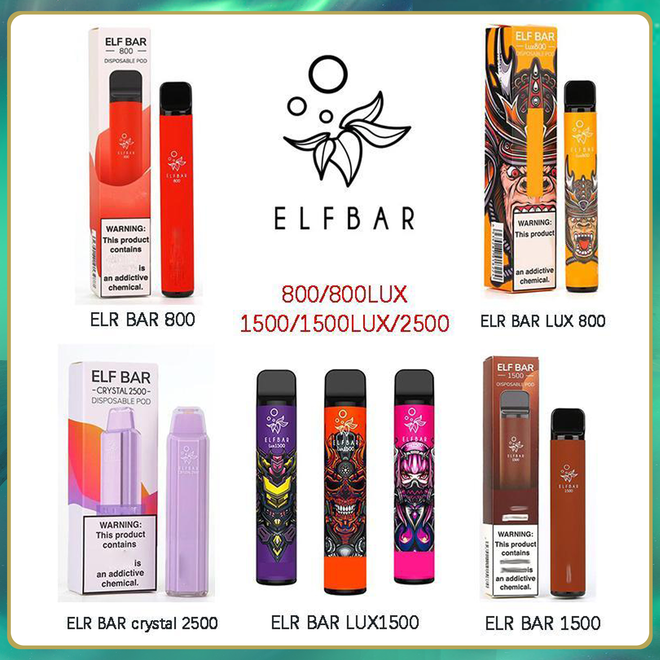 

100% Authentic Elf Bar Crystal Lux Disposable Electronic Cigarettes Device Vape Pod 600 800 1500 2500 Puffs Hotsale Disposables 2% and 5% Strength Available Geek