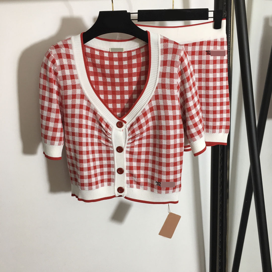 

301 2021 Minlan Style Spring Summer Brand Same Style Two Pieces Sets Sweater Pants Gray Red Empire Short Sleeve High Quality meiyi