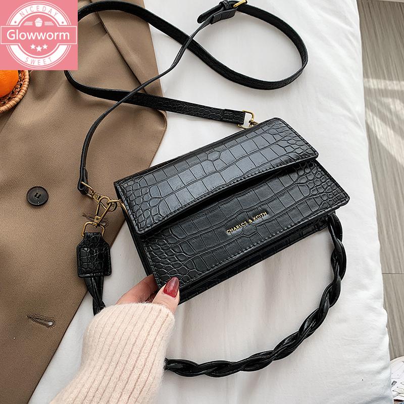 

2021 winter new style female bag fashion shoulder bag stone pattern handbag lady small square casual messenger, Black