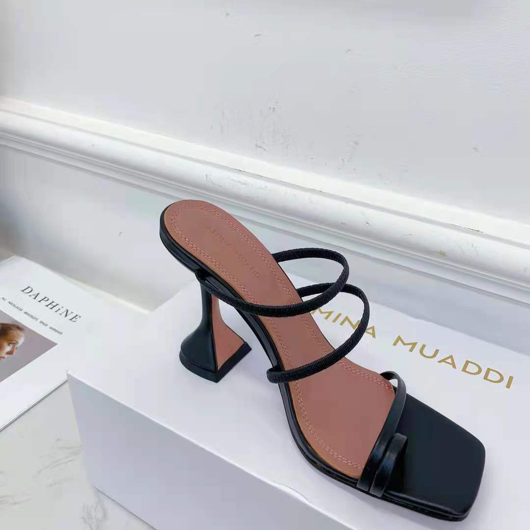 

Fashion Season Shoes Amina Muaddi Naima Strappy Pedestal Slide Sandals Black