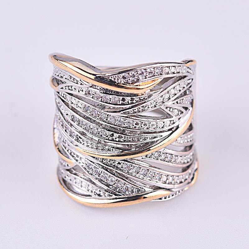 

Wedding Rings Unique Style Big Vintage Luxury Zircon Promise Two Tone Gold Color Party Fashion Women Jewelry