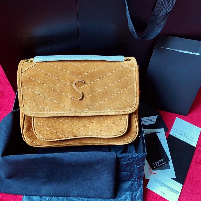 

Brown Suede NIKI Shoulder Crossbody Bags Women Envelope Messenger Bag Chain Cross Body Designer Handbags Kate Lady Purse lovebag98, Add box