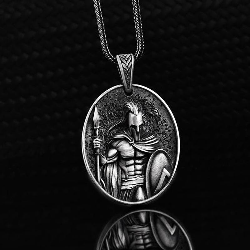 

Pendant Necklaces Pure Tin Spartan Warrior Retro Necklace Long Hip Hop Vintage Fashion Jewelry Men's Titanium Steel Sweater Chain
