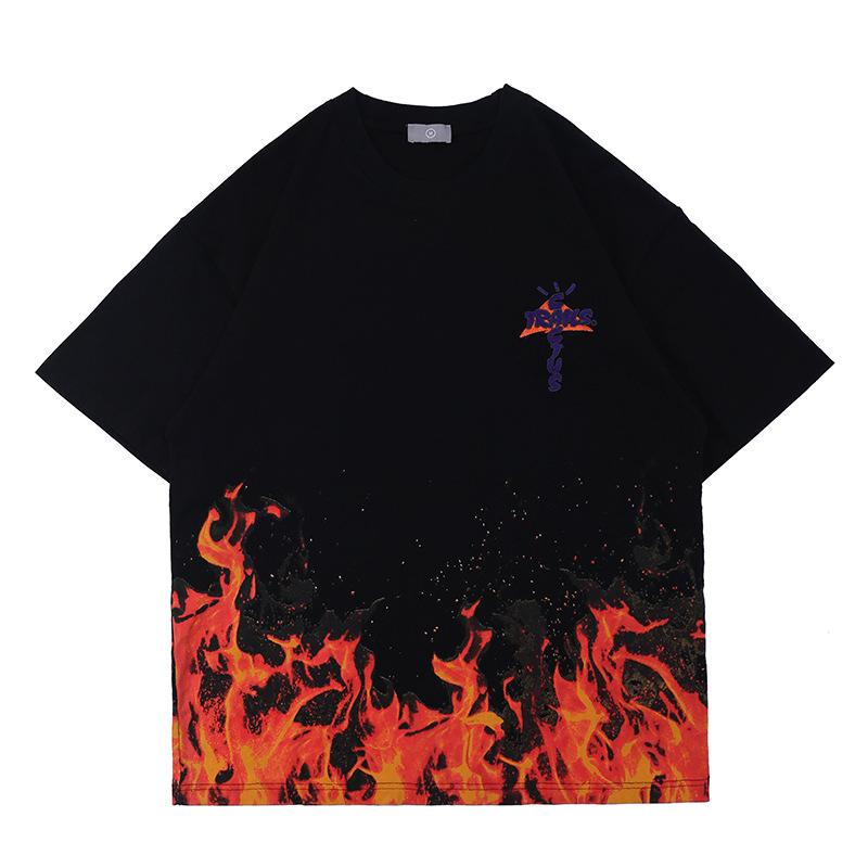 

Men's T-Shirts Travis ScoEmbroidery Cactus Jack T Shirt Men Women Flame Pattern Top Tees Harajuku Clothing