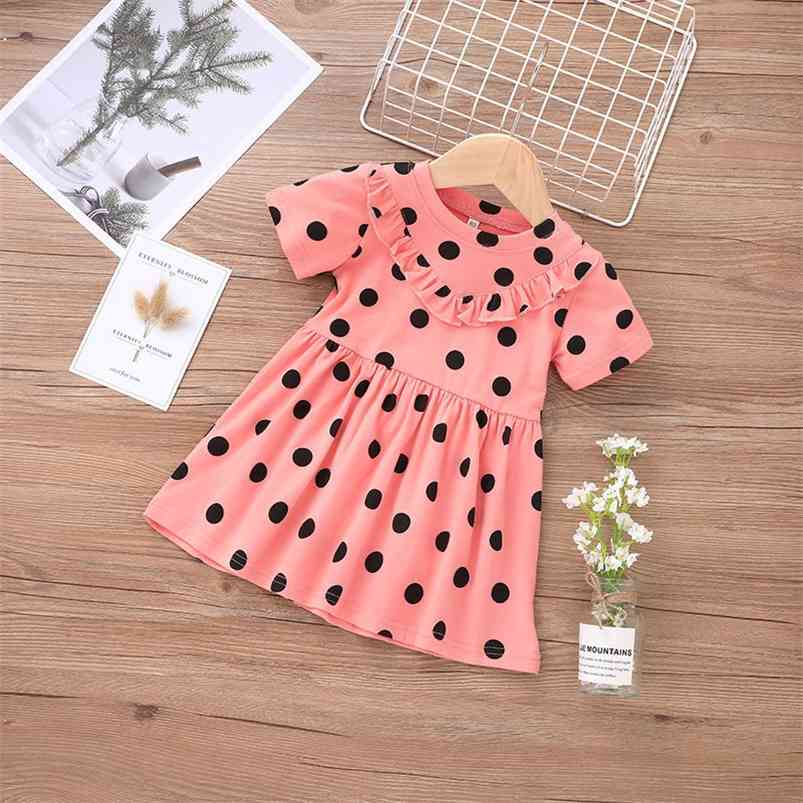 

Summer Girls Dress Cute Short Sleeve O Neck Dot Vestidos 0-2T 210629, Pink