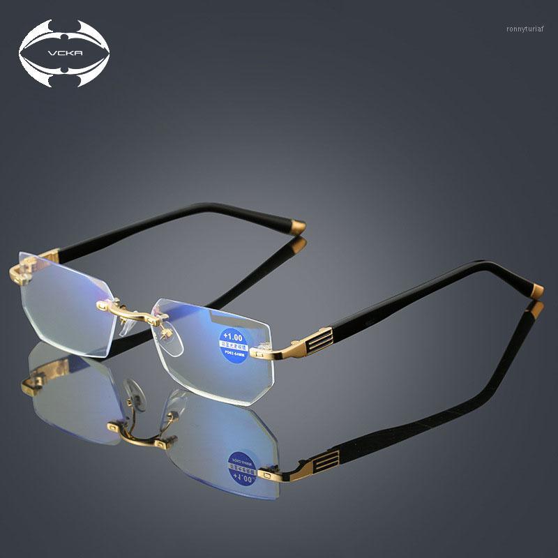 

Sunglasses VCKA Square Fashion Ultralight Rimless Reading Glasses UV400 Lens Anti-Blu-Ray Computer Presbyopia Glasses+1.0 To +4.0
