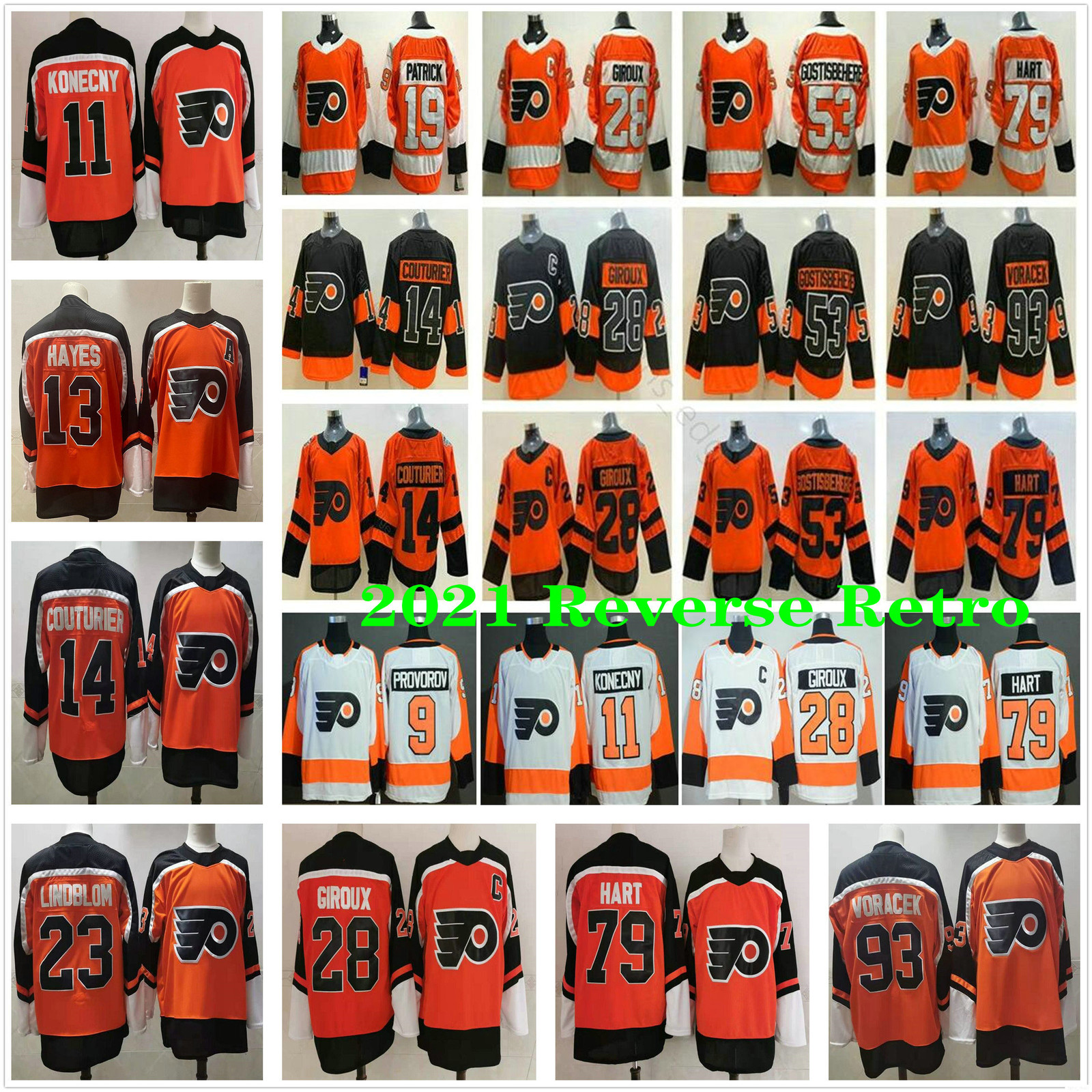 

Philadelphia Flyers Claude Giroux Kevin Hayes Oskar Lindblom Carter Hart Voracek Sean Couturier Nolan Patrick Travis Konecny Hockey Jerseys, Black;red