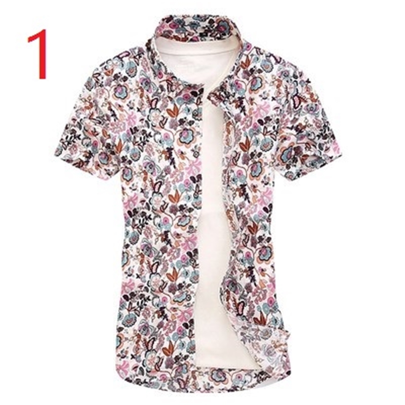 

2021 New Summer Short-sleeved Men's Korean Version of the Slim Handsome Youth Trend Casual Printing Boys White Shirt Ahmp
