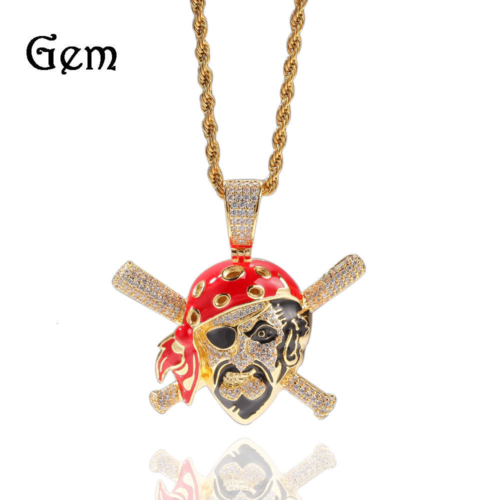 

Zircon inlaid colorful Skull Pirate Pendant New hip hop punk trendsetter Necklace