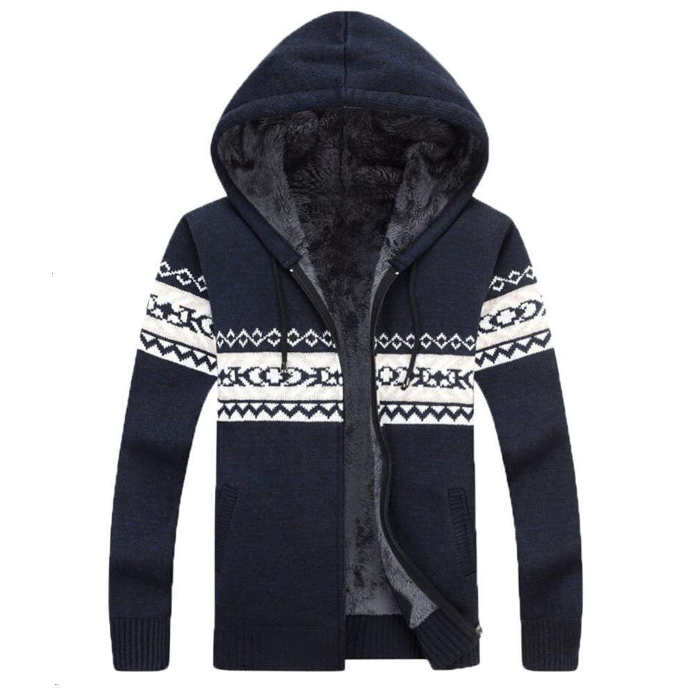 

Men's knitted Hoodie casual loose zipper cardigan Plush sweater, White;black