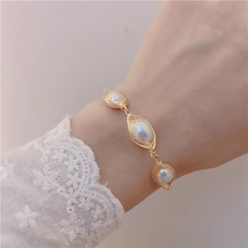 

Link, Chain Modern Jewelry One Layer Bracelet Style Geometric Golden Plating Natural Pearls Charm For Girl Gifts