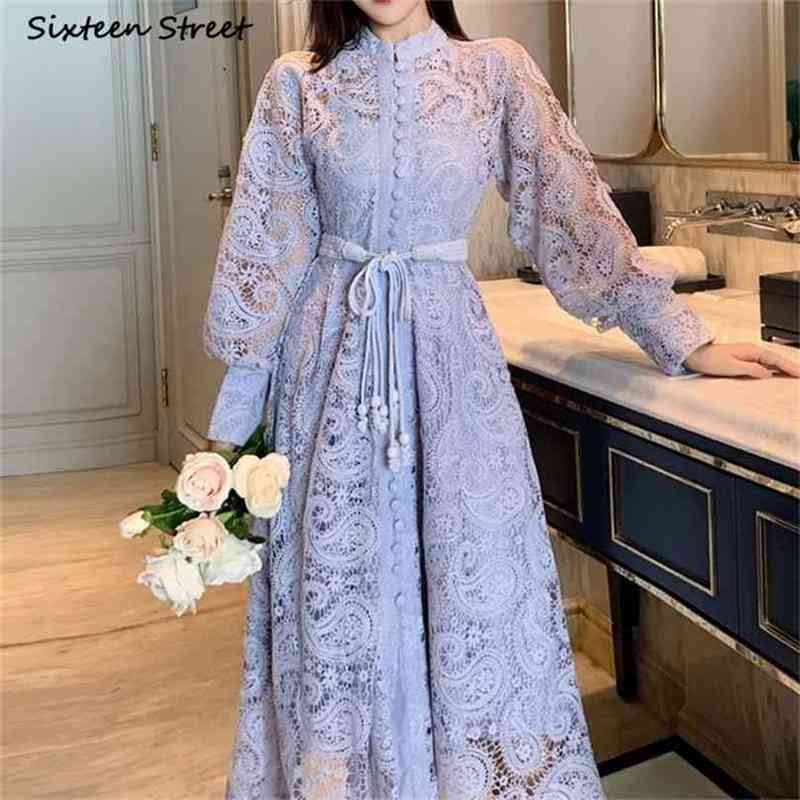 

Spring Vintage Dress Woman Purple Lace Single-breasted High Waist es Vestido Long Puff Sleeve Elegant Party 210603, Gray