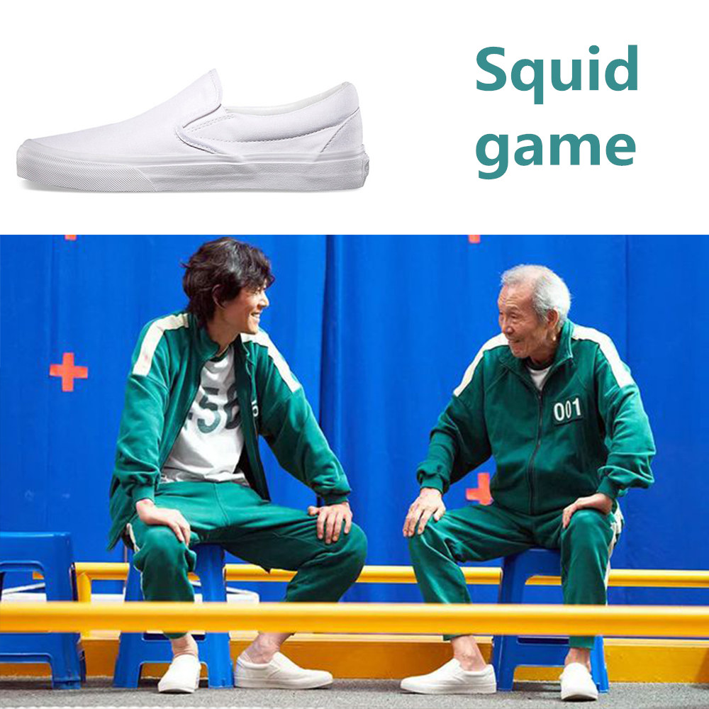 

Squid Game Shoe White Slip-On Women Mens Canvas Shoes Skateboard Old Skool Classsic Slip on OFF The Wall Casual Sports Trainers Sneakers 36-44