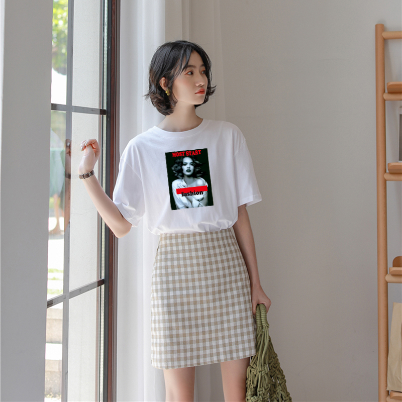 

2021 New Ulzzang Street Style Plus Female Size Cotton Tshirt Tops Summer Kpop Graphic Characters Loose Ny t Shirt Women' Clothes Encf, White