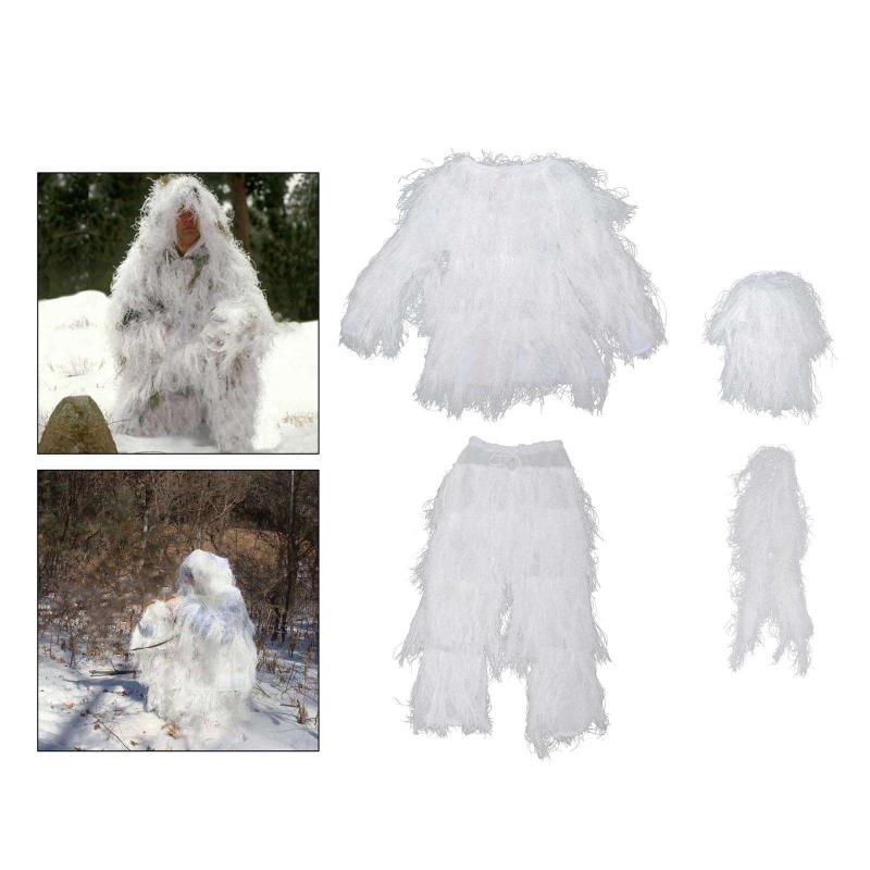 

Hunting Sets White Woodland Camo Suit Outdoor Shooting Tactical Camouflage Clothing Blind Clothes Accessories Costume, As pic