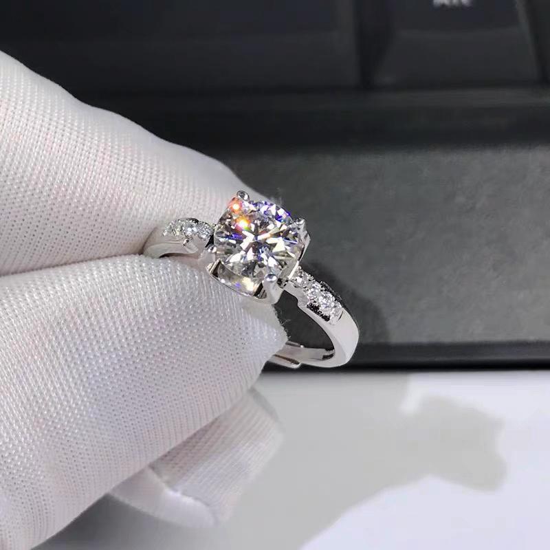

Cluster Rings 14K Moissanite White Gold Ring High Quality Round Cut Fashion Design For Anniversary Wedding, Golden;silver