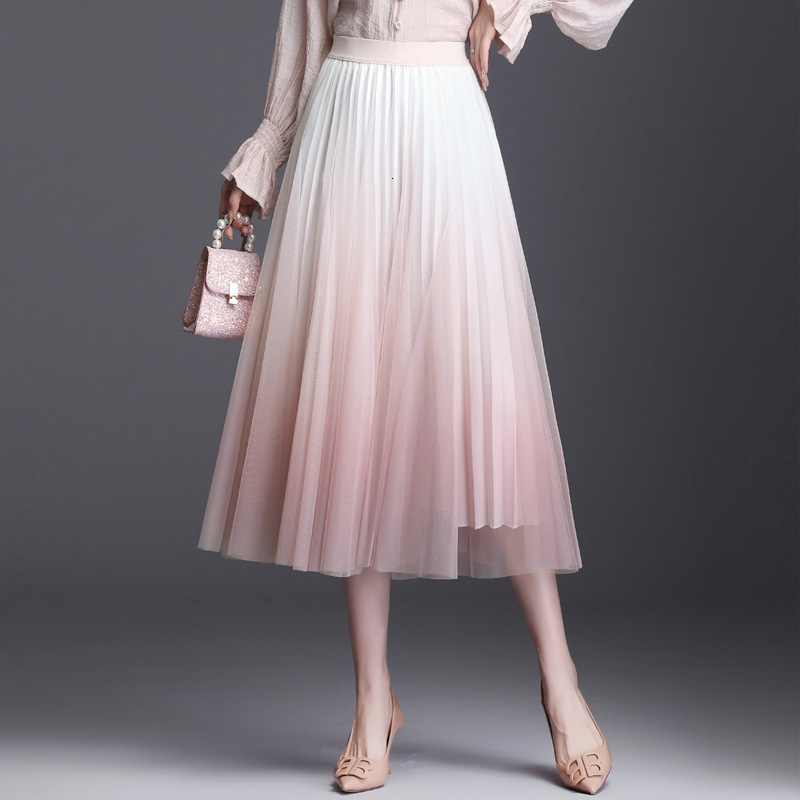 

2021 Women Purer Lace Crochet Slower Hem Summer High Waist Falda Femme Jupe Skirt Ivmp, Pink.