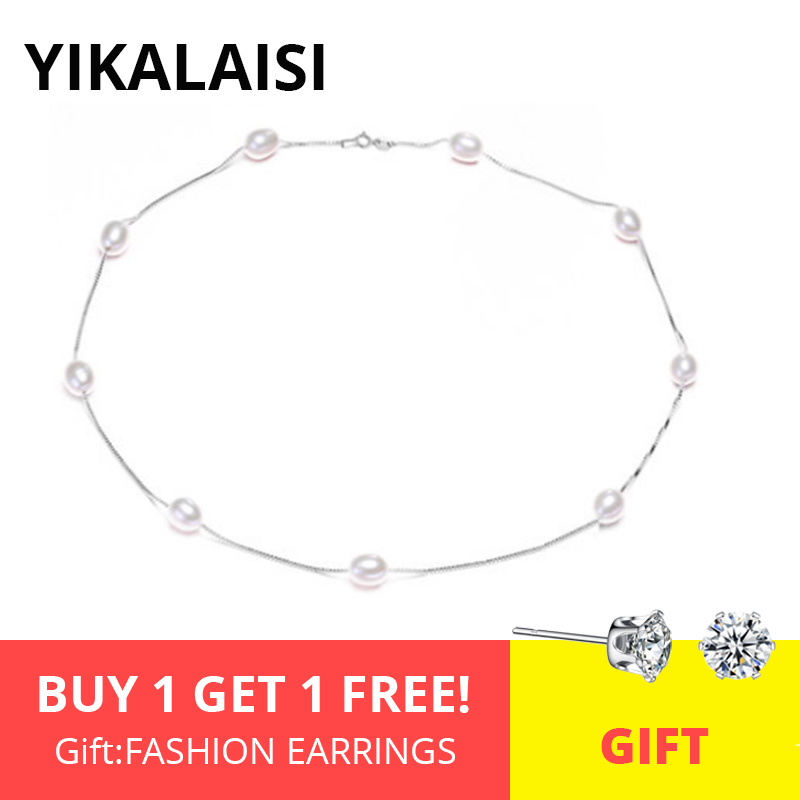 

YIKALAISI 925 Sterling Silver Chain Natural Pearl Chokers Necklaces Jewelry For Women 7-8mm Pearl Necklaces Accessories Q0531