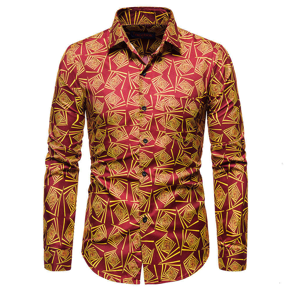 

2021 Hawaiian Floral long sleeve European size printed shirt men's wear, White;black