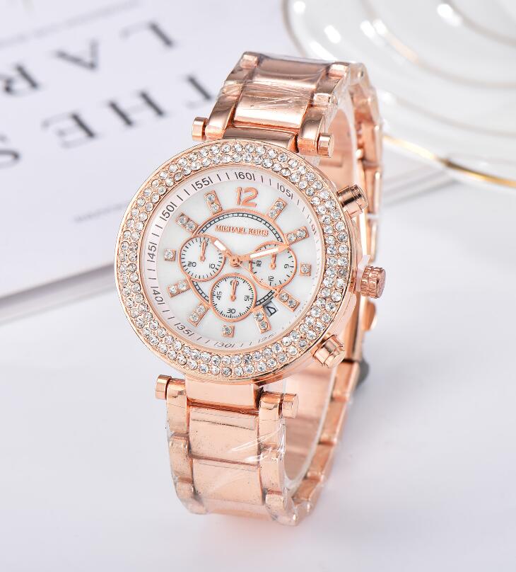 

001 michaelmkkors Fashion designer Diamond Watches women Girl Big letters women Clock Wristwatch steel band watch Quartz watch men, Ombre color