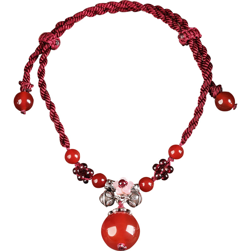 Xianlan112 Antique 925 Sterling Silver Bells Were Red Rope Thick Rope Pomegranate Frigidite Agate Feet Chain Acts The Role Of The-image-706518151