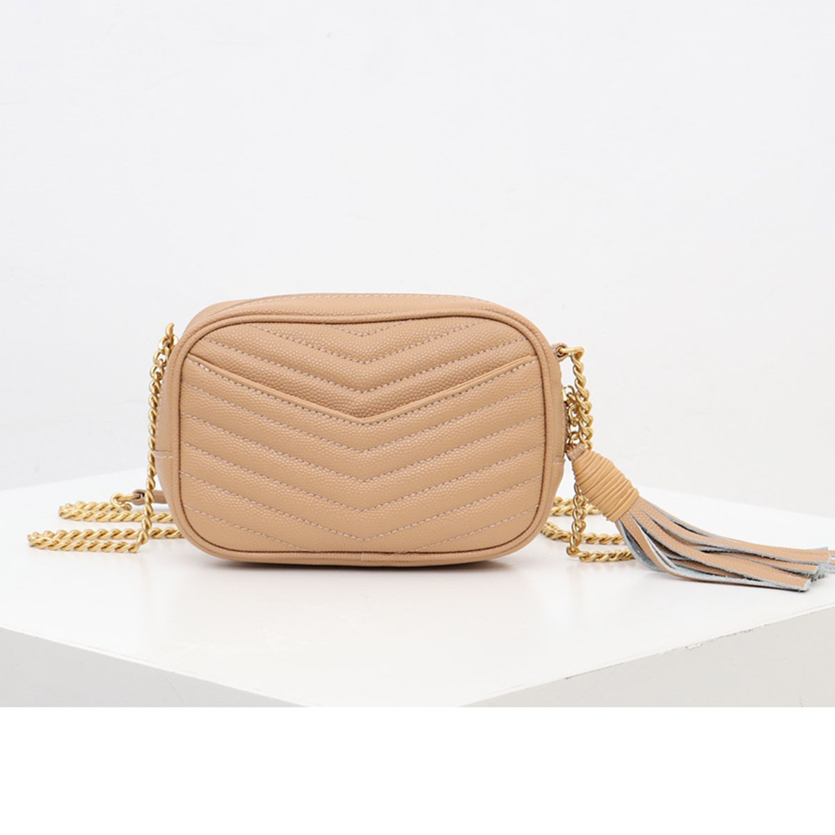 

Fashion Leather Shoulder Bags Designer Bag Loulou Mini Handbag Camera Bag Real with Chian Strap 3 Colors, Beige
