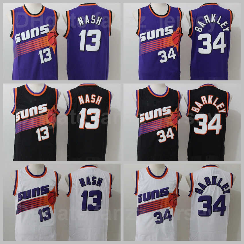 

Men Retro Steve Nash Jersey 13 Basketball Vintage Charles Barkley 34 Black Purple White Team Color Embroidery And Stitching Breathable High Quality, 13 white