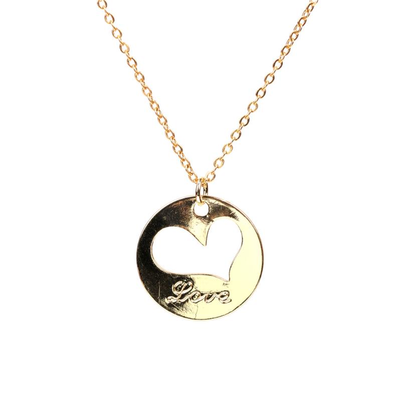 Pendant Necklaces EYIKA Delicate Engraved Letter Love Heart Necklace Copper Metal Gold Silver Color Collier Women Anniversary Jewelry Gift-image-704841607