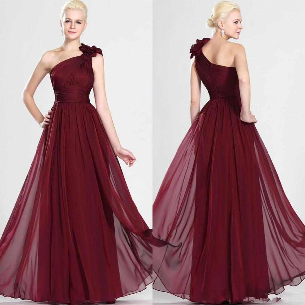 

2021 New Burgundy One Shoulder Ruched Chiffon Prom Es Cheap Long Evening Gowns Vestidos De Noiva L9wg