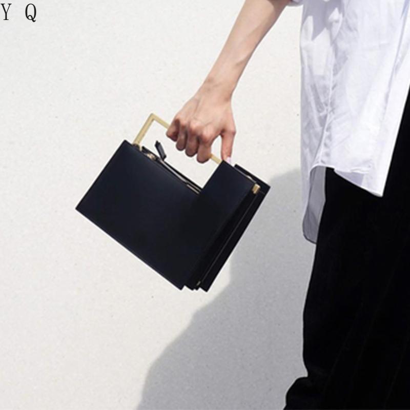 

Luxurious Metal Handle Small Square Bag For Ladies High Quality Pu Leather Crossbody Bag Female Fashion Multi-interval Handbags, Black