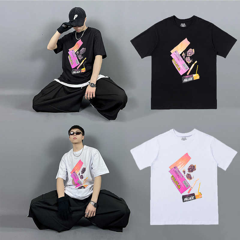 

Palace short sleeve men's 2021 new fashion brand half sleeve top loose round neck letter match cigarette printed T-shirt, White;black