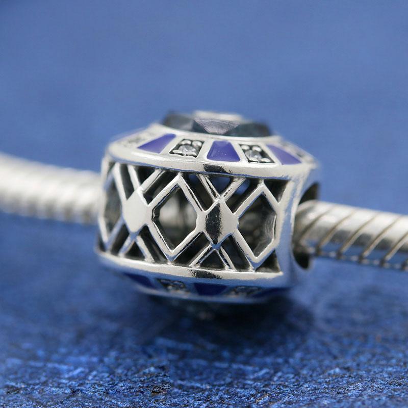 

925 Sterling Silver Blue Mosaic Charm Bead Fits European Jewelry Charm Bracelets