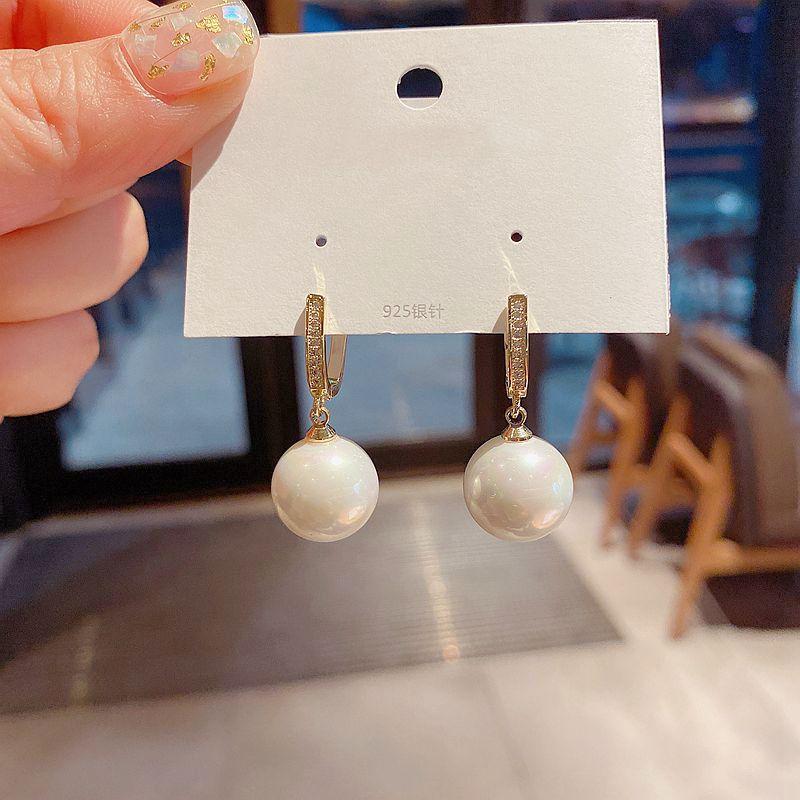 

Dangle & Chandelier Aesthetic Simulated Pearl Earrings Gold Color Micro Paved Cubic Zirconia Huggie Women Jewelry