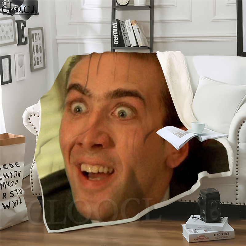 

CLOOCL New Funny Nicolas Cage 3D Print Casual Style Air Conditioning Blanket Teens Bedding Throw Blankets Plush Quilt