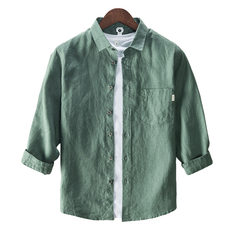 

2021 New Shirt Casual Turn-down Collar Solid Three Quarters Male Sleeve Fashion Trendy Clothes 9qsx, Green