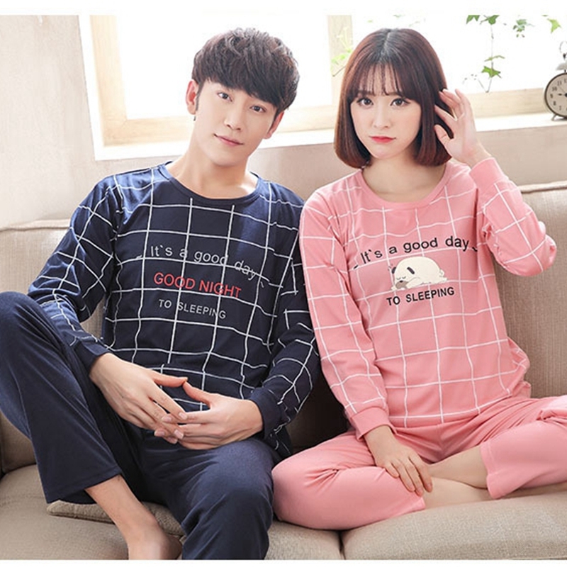 

2021 New Spring and Autumn Pajamas Men's Long Sleeve Cardigan Woman Korean Cute Cartoon Pajama Suit Couple Sleepwear Casual 4c3r, 12