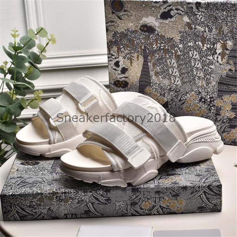 

2021 Woman Men Sandals Summer Flats Sandals Fashion Slipper Casual Leisure Shoes Beach Sandales Sandali Sports Material Fabric with Box, Black