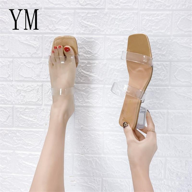 

Summer Women Sandals Shoes Square toe Celebrity Wearing Simple Style PVC Clear Strappy Buckle High Heels Lady Transparent Heels, Beige
