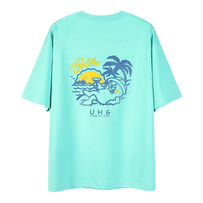 

2021 spring summer new cotton printed three-color T-shirt men and women the same round neck Tlarge size loose, European American fashion bra, White;black