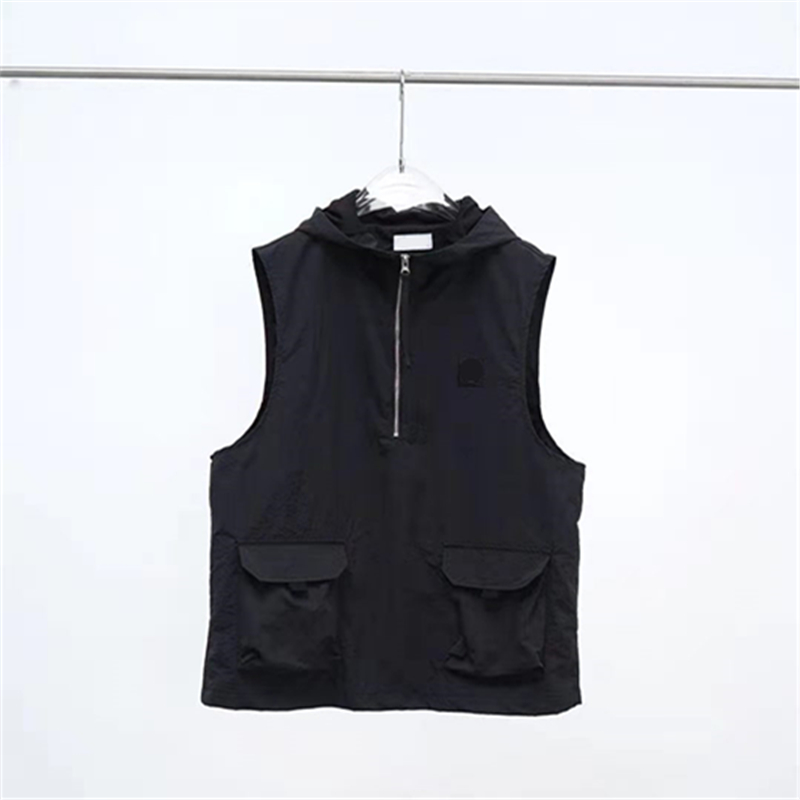 

Summer simple Black Hoodie Men's Vests Tooling sleeveless coat Casual couple vest European and American fashion brand embroidery Badge