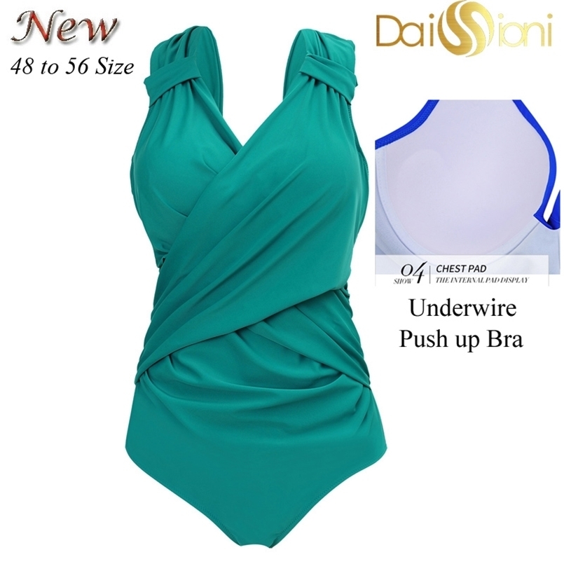 

Women Push up Swimwear Swimsuit Plus Larges Big Size Solid Black Blue Red Bathing Swimming Suits Beachwear Wear 210630, D7711 green