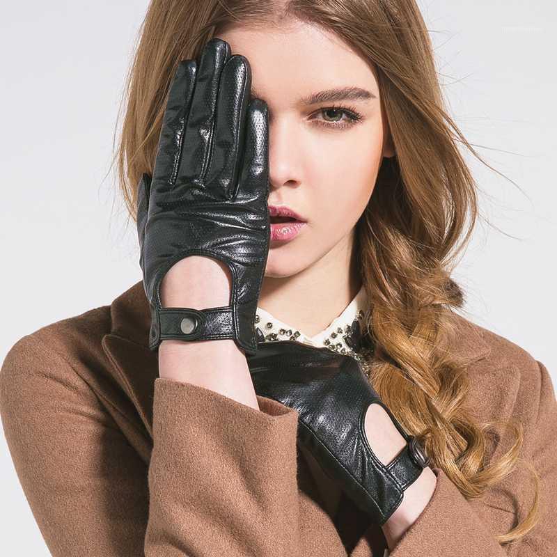 

Women's Winter Genuine Leather Gloves High Quality Black Real Goatskin Finger Soft Fashion Warm Driving Thin Mittens1