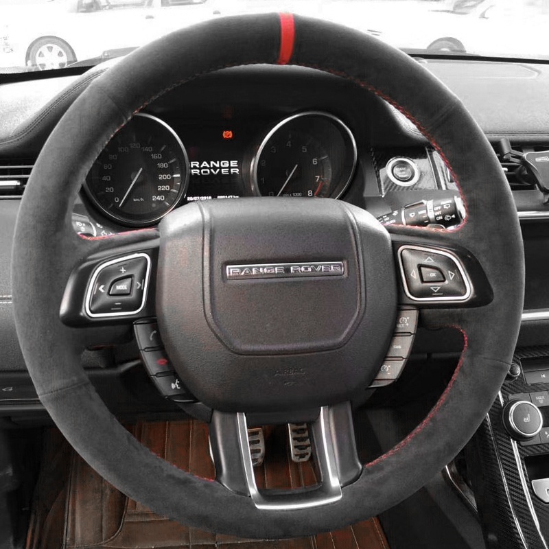 

For Land Rover discovery Freelander Range Rover Evoque DIY custom black suede leather hand-sewn car steering wheel cover