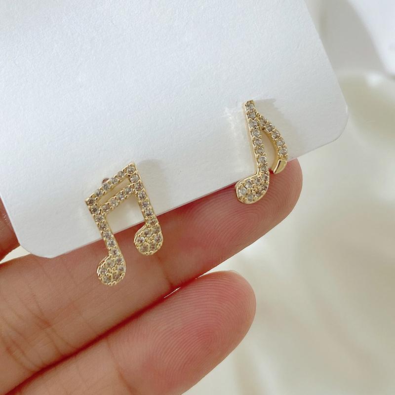 

Stud ZHOUYANG Unusual Women's Earrings Music Note Small Gold Color Zircon Fashion Asymmetric Ear Jewelry Kpop Wholesale KAE067, Golden;silver