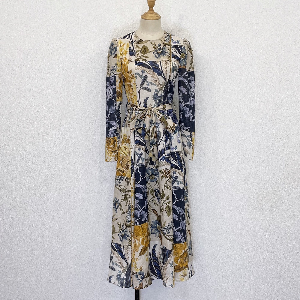

2021 long sleeved light luxury small French dress girt waist color long skirt summer new style socialite temperament, Multi