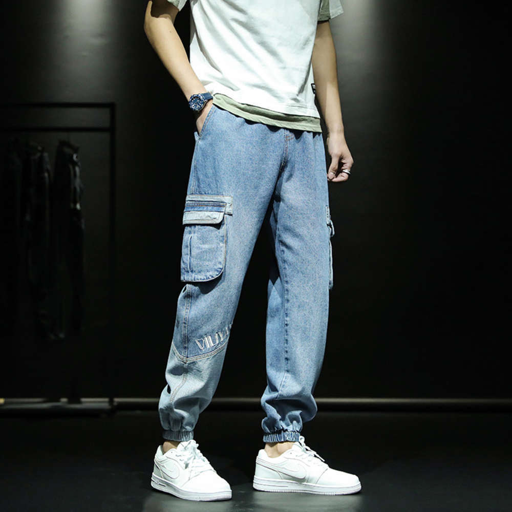 

2021 spring new denim clothing Leggings trend men's pants #k002, Black