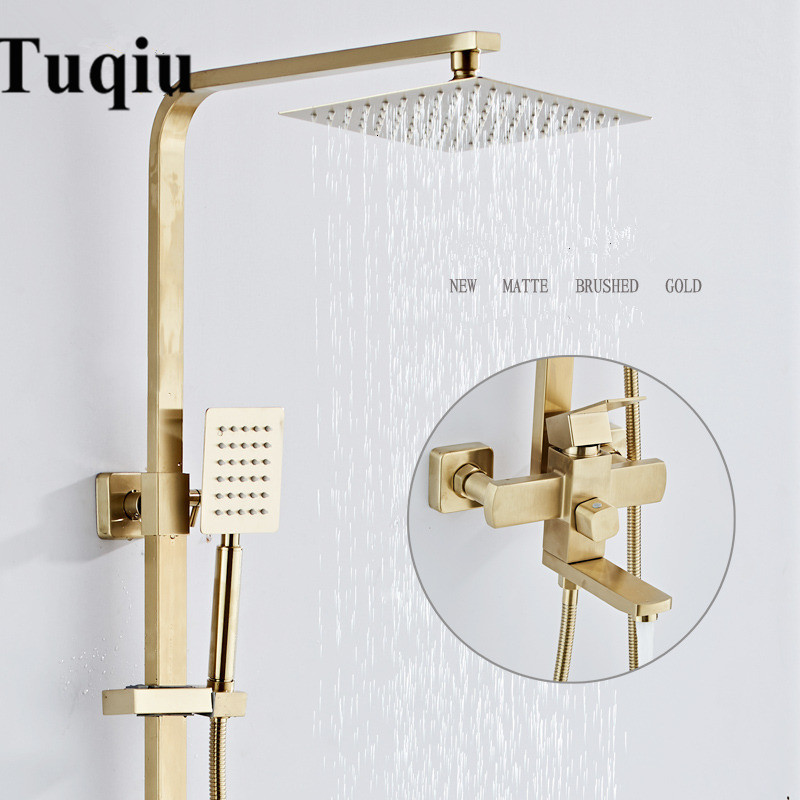 

2021 New Bath and Sets Mixer Tap with Tub Brass Luxury Brushed Gold Rainfall Shower Set Bathtub Faucet 1ycv