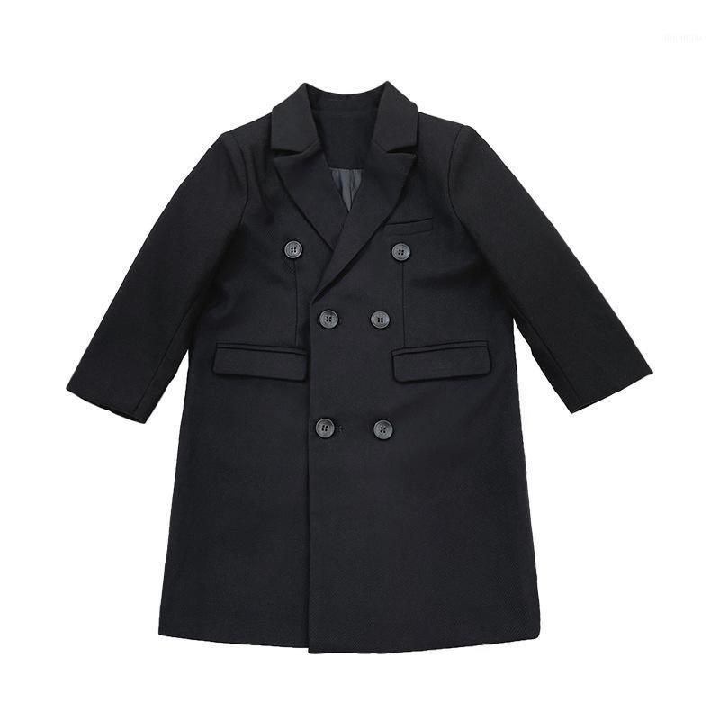 

Coat 2021 Autumn Winter Korean Children's Windbreaker Boys Girls Long Trench Coats Kids Double Breasted Tops, Blue;gray