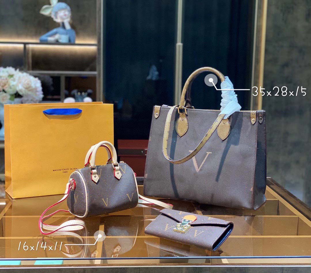 

Designer Three-piece Totes Luxury Brand Purse Single Zipper Wallets Women HandBags Tote Real Leather Bags Lady Plaid Purses Duffle Luggage by fenhongbag 01, #38